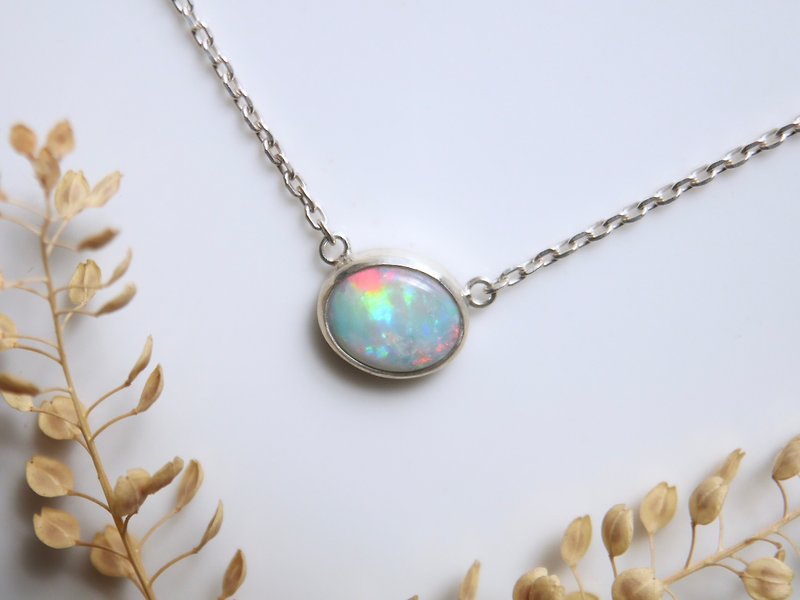 Australian Opal Sterling Silver Necklace - Rainbow Aurora - สร้อยคอ - เครื่องเพชรพลอย หลากหลายสี