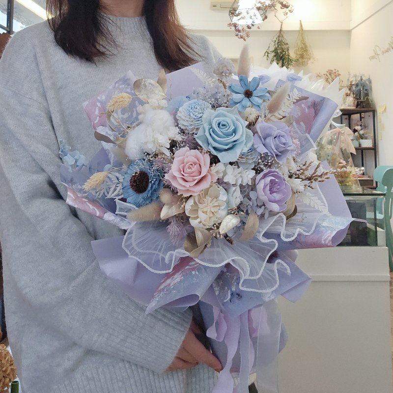 Preserved Flower Bouquet Blue Fantasy Rose Bouquet Valentine's Day Bouquet Birthday Bouquet Fast Shipping - ช่อดอกไม้แห้ง - พืช/ดอกไม้ สีน้ำเงิน