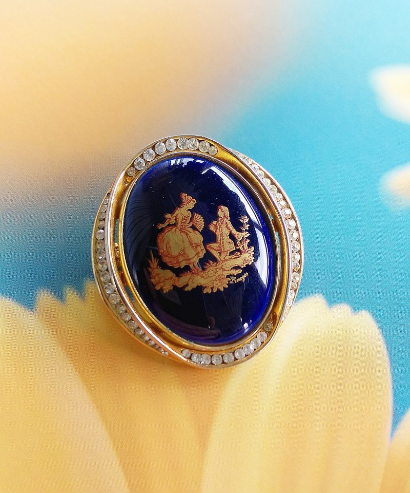 Vintage Jewelry 西洋古董飾品 法國 LIMOGES 瓷畫 小情侶別針 - 徽章/別針 - 其他金屬 金色