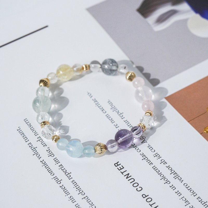 Rose Quartz, Citrine, Green Quartz, Aquamarine, Amethyst, White Quartz, Shining Bracelet - สร้อยข้อมือ - คริสตัล หลากหลายสี