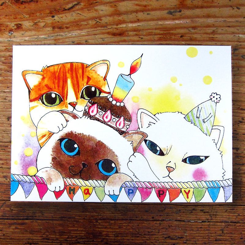 Happy Meow Blessing_Postcard - การ์ด/โปสการ์ด - กระดาษ หลากหลายสี