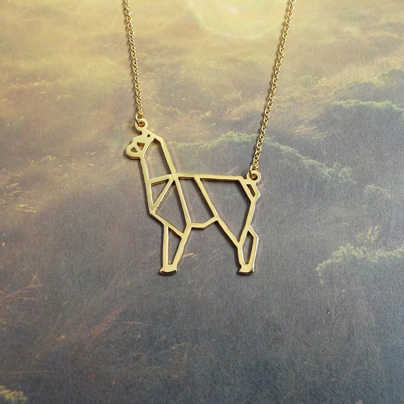 Origami Alpaca Necklace, Animal Lover Gift for her, Gold Plated Brass - Necklaces - Copper & Brass Gold