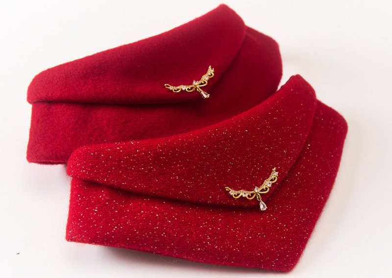 【手工三角巾】新年羊毛/可客製名稱/寵物項圈圍脖 - 其他 - 其他材質 紅色