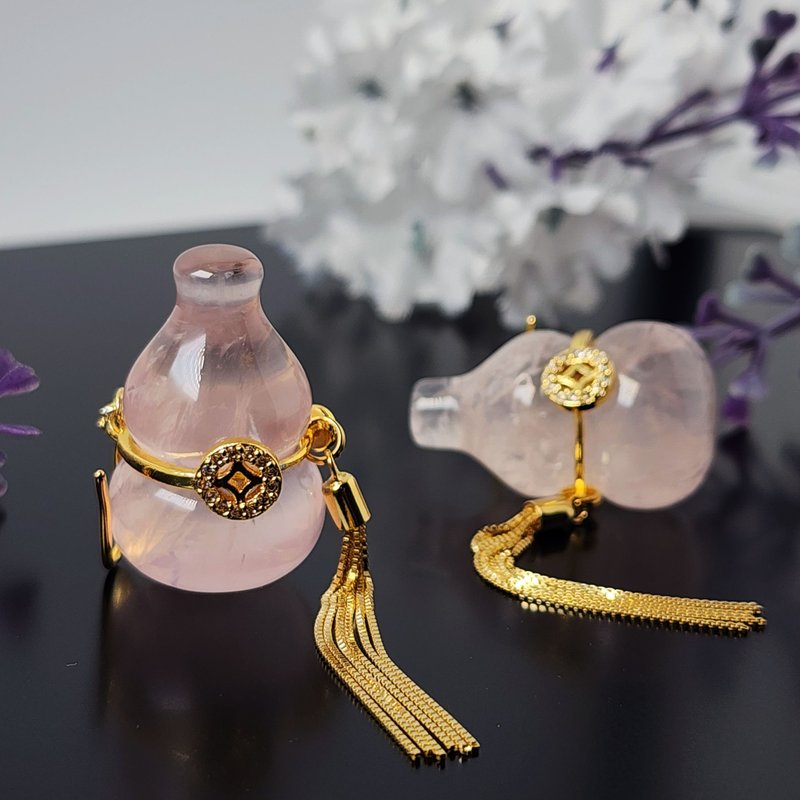 星光粉晶 流蘇 葫蘆 福祿 招財 人緣 大寶石耳環 單品 禮物 獨家 - 耳環/耳夾/耳骨夾 - 寶石 粉紅色