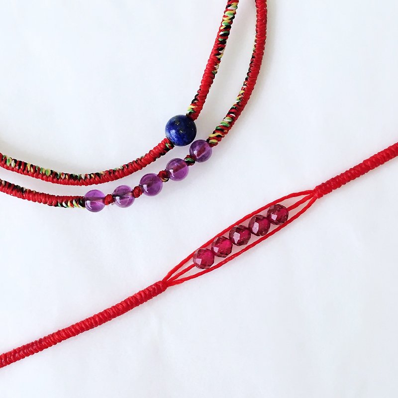 Mini Amethyst*5 Red + Five-color Hand-made Wax Wire Bracelet Diamond Knot Very Fine Lucky Fortune