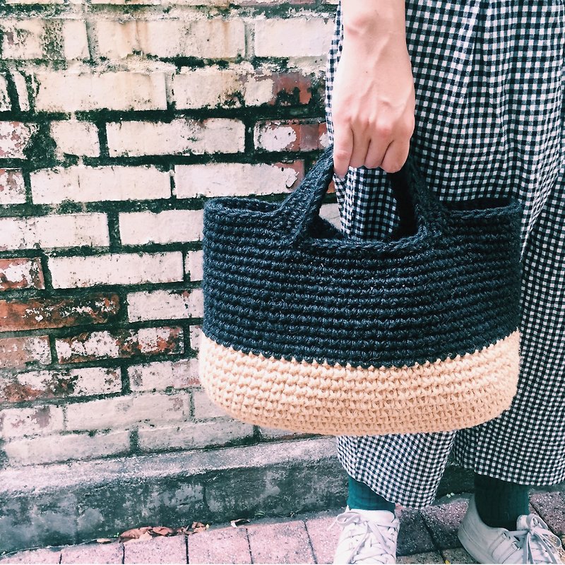 Hand-woven material bag - Udon noodles hemp handbag - elliptical bottom - Knitting, Embroidery, Felted Wool & Sewing - Cotton & Hemp 