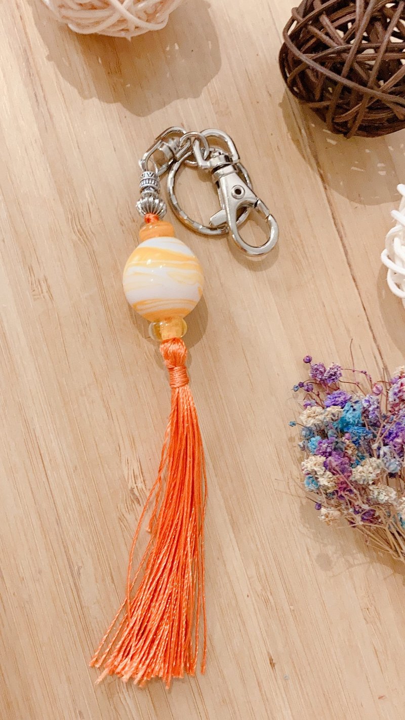 Colored glaze pendant-the key of happiness (orange) # key ring - พวงกุญแจ - กระจกลาย 