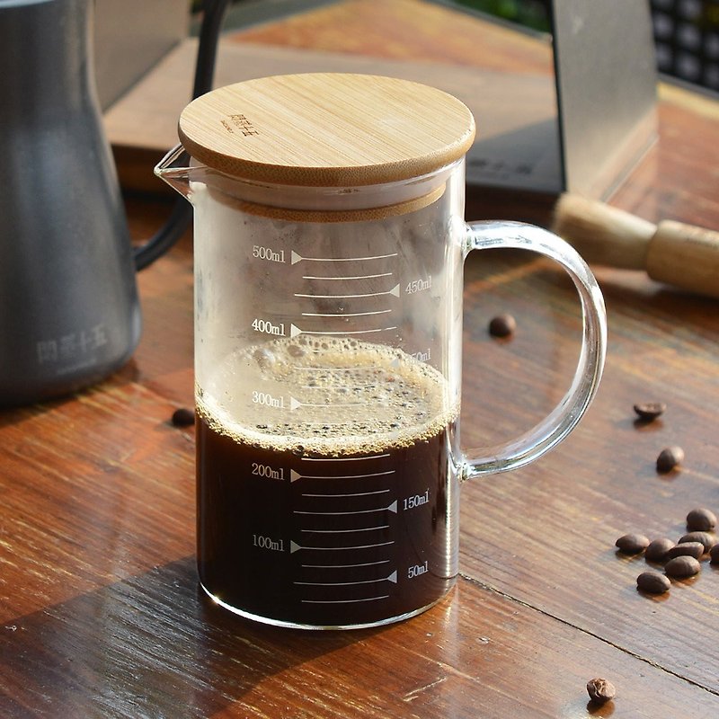 +O家窩 悶蒸十五附刻度耐熱玻璃咖啡公杯量壺(附天然竹蓋)-500ml - 咖啡壺/咖啡周邊 - 玻璃 透明
