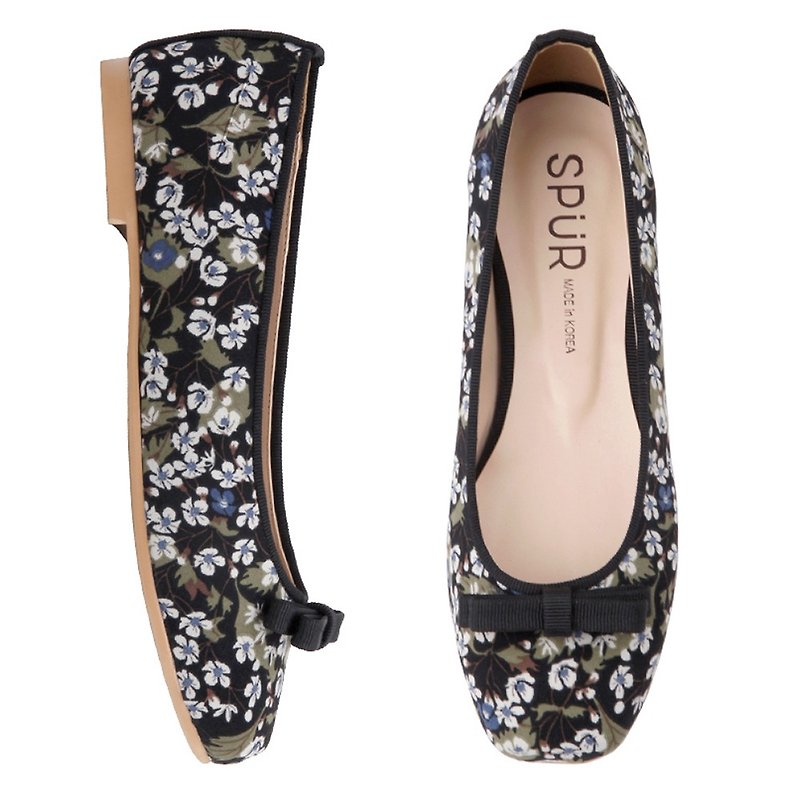 SPUR Awesome blossom Flats JS7043 BLACK - รองเท้าลำลองผู้หญิง - วัสดุอื่นๆ 