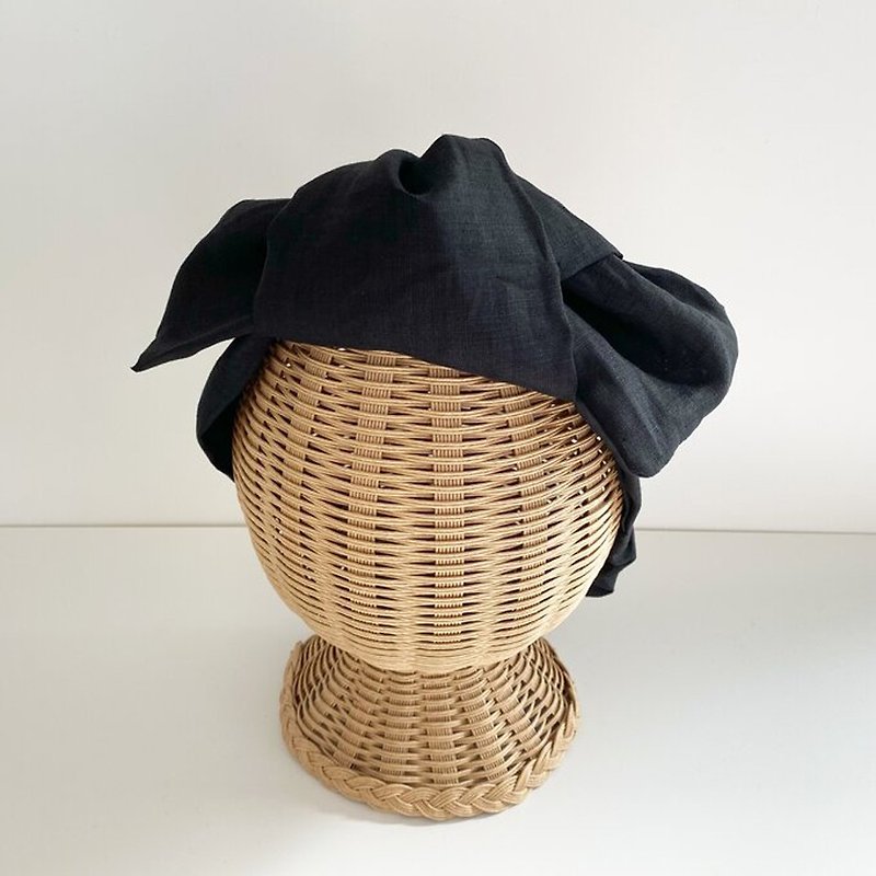 2way Luxury Linen hair turban Black Natural material Made in Japan High quality Linen fabric used
