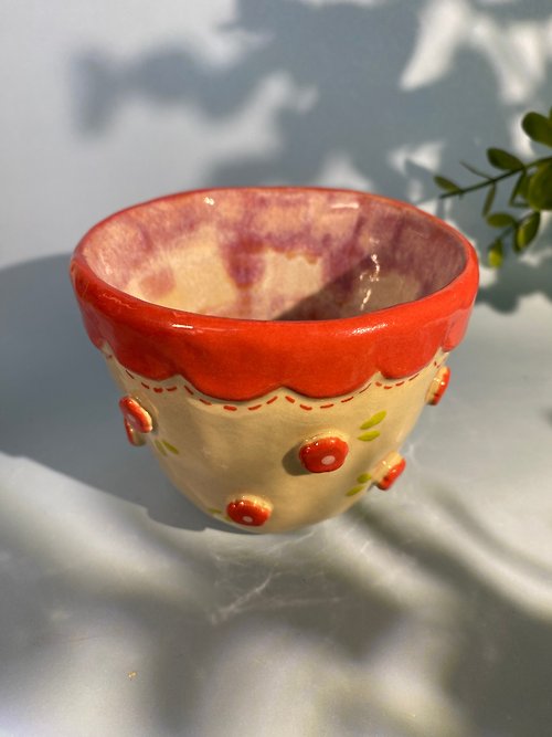 cher’s pottery Handmade ceramic cup. Handmade ceramic mug with cute flower lover pattern for gifts.