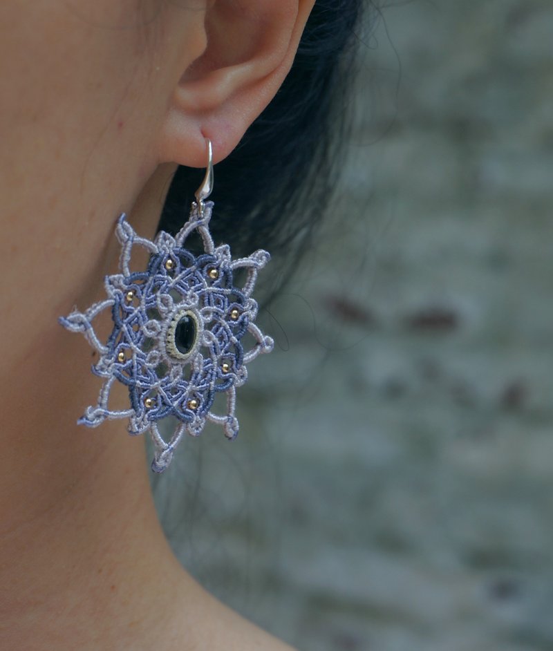 | MC | Cotton woven star Stone flower of life earrings mandala - ต่างหู - ผ้าฝ้าย/ผ้าลินิน 