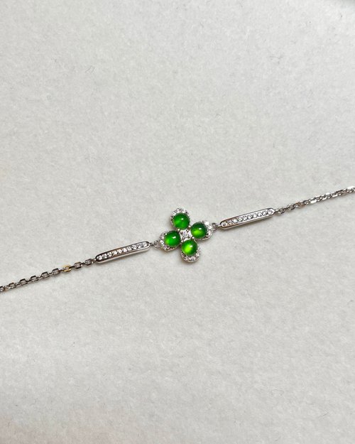 凝翠 Ning Jewelry／翡翠輕珠寶 冰玻陽綠幸運草翡翠(玉)手鍊 s925純銀鍍18k金