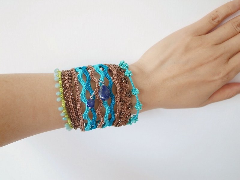 Crochet Lace Jewelry (Boho Chic 2-a) Fiber Art Bracelet