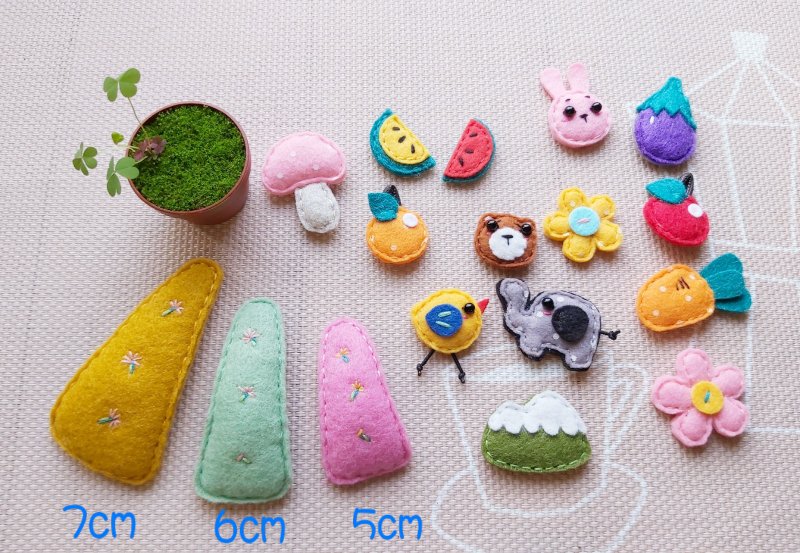 手感刺繡不織布 三入組 三角BB夾 6公分髮夾 素面三件組合款 - 髮夾/髮圈 - 聚酯纖維 多色