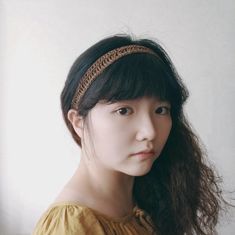 [Simple thin paper thread hair band] Hand-woven hair band/crochet knitting - เครื่องประดับผม - กระดาษ สีนำ้ตาล