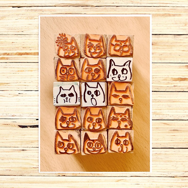 Cover yourself with the MEOW head stamp, a group of 24 order places - Stamps & Stamp Pads - Wood 