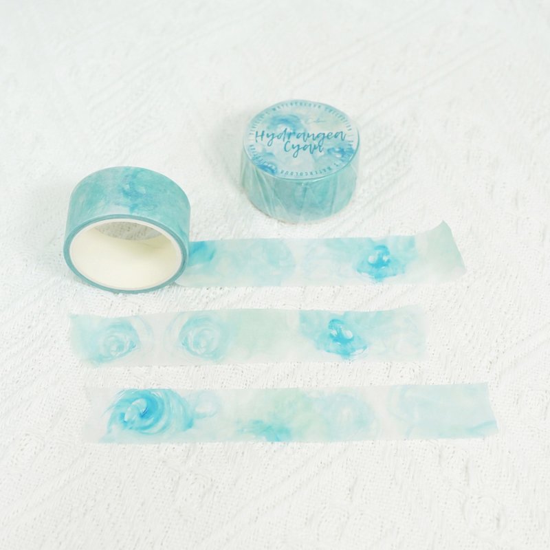 【Hydrangea Cyan 青繡球花】水彩祝福 和紙膠帶 手帳裝飾 拼貼 - 紙膠帶/和紙/PET - 紙 藍色