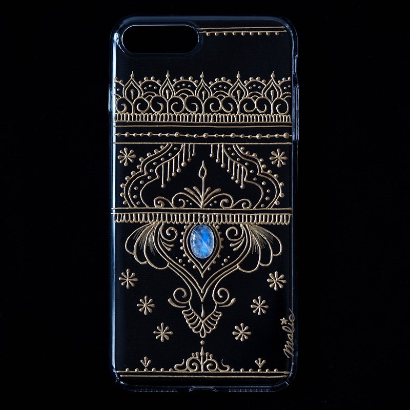 Malic : henna 風格手繪手機殻 with 月亮石 - 手機殼/手機套 - 塑膠 金色
