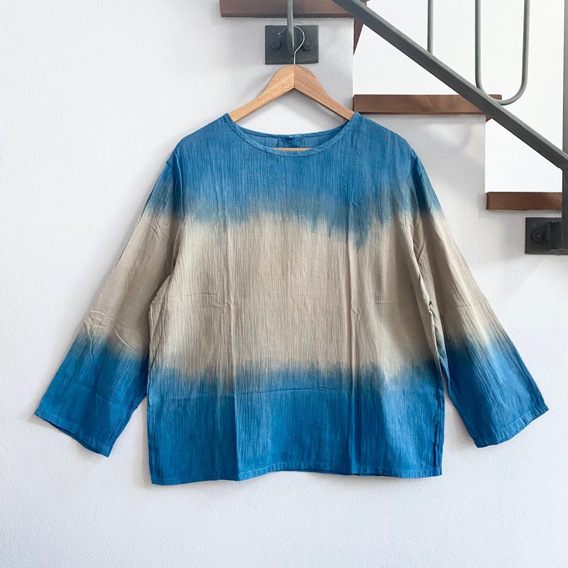 landscape no.1 long-sleeve shirt / natural dye / 100% cotton - เสื้อผู้หญิง - ผ้าฝ้าย/ผ้าลินิน หลากหลายสี