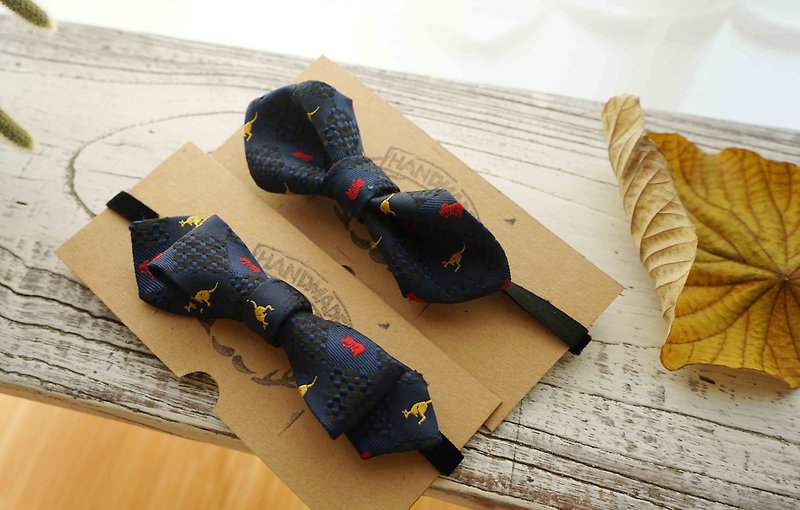 Antique cloth flower tie remade handmade bow tie-animal kangaroo-dark blue/narrow version - Bow Ties & Ascots - Polyester Blue