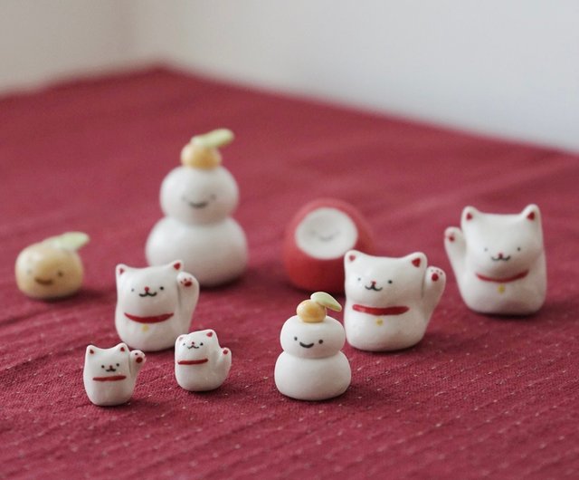 陶器正月飾り スーパーミニ招き猫 ミニチュア招き猫 - ショップ