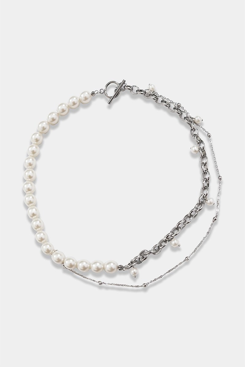 Asymmetric Pearl Necklace - สร้อยคอ - ไข่มุก ขาว