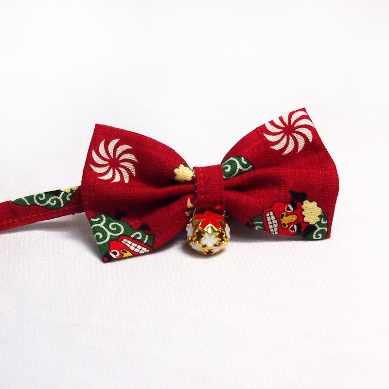 TOTOMOMO シ ー サ red wind lion style dog cat bowknot collar - Collars & Leashes - Cotton & Hemp Red