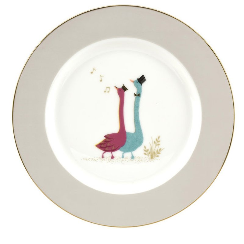Sara Miller London for Portmeirion Piccadilly Collection Cake Plate - Geese - Plates & Trays - Porcelain White