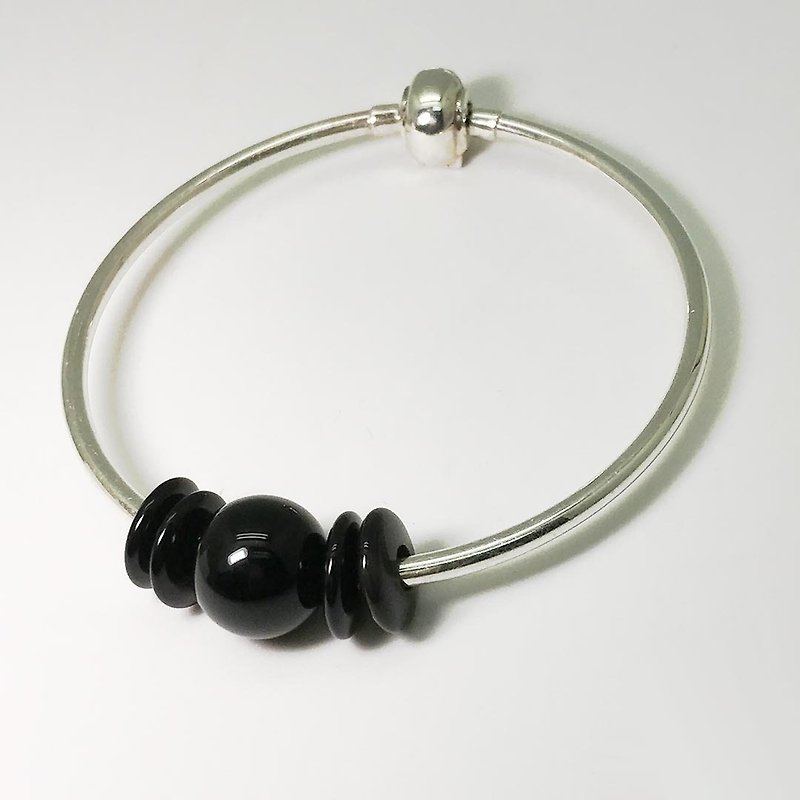 Black Tourmaline Pendant Silver Bangle Precious Stones Rondelle Beads Pendant