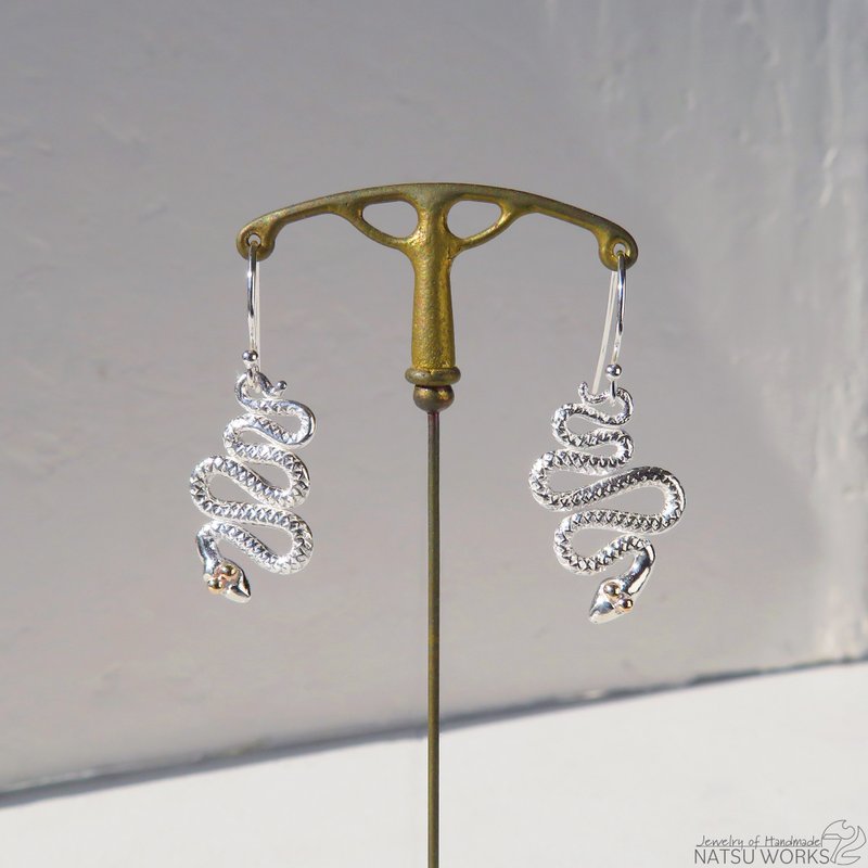 Silver Snakes have Golden Eyes Earring - Earrings & Clip-ons - Gemstone Silver