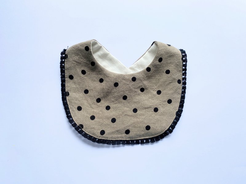 Linen and Organic Cotton Bib / Khaki / Dots - ผ้ากันเปื้อน - ผ้าฝ้าย/ผ้าลินิน สีกากี