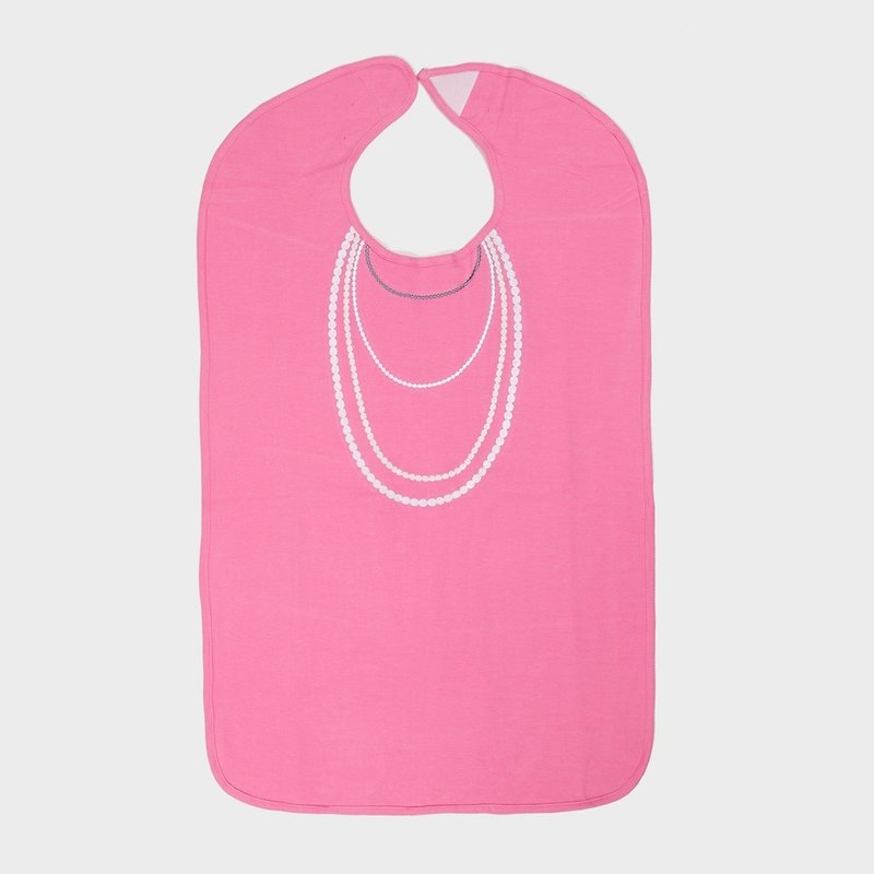 美國Frenchie MC 粉紅珍珠項鍊成人防水圍兜禮盒 - 口水肩/圍兜 - 棉．麻 粉紅色