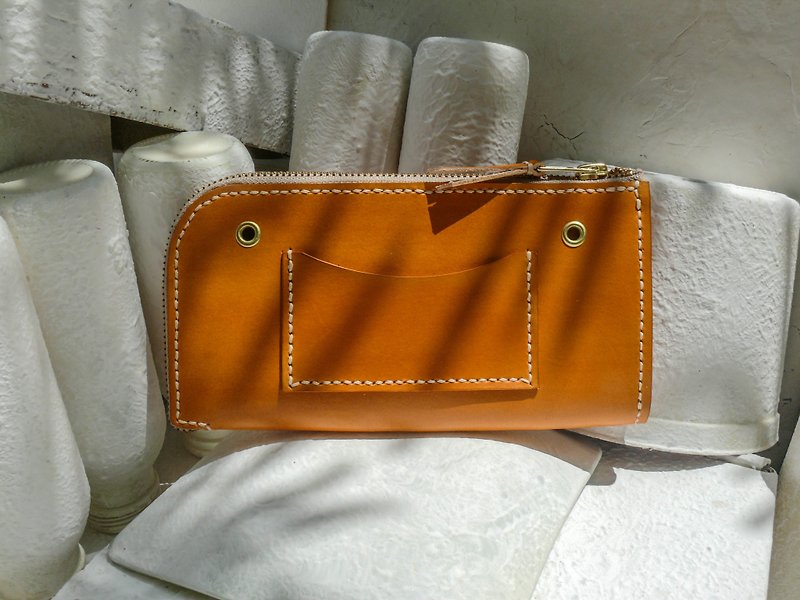 Non-colliding bright orange vegetable tanned leather full genuine leather universal wallet - กระเป๋าสตางค์ - หนังแท้ สีส้ม