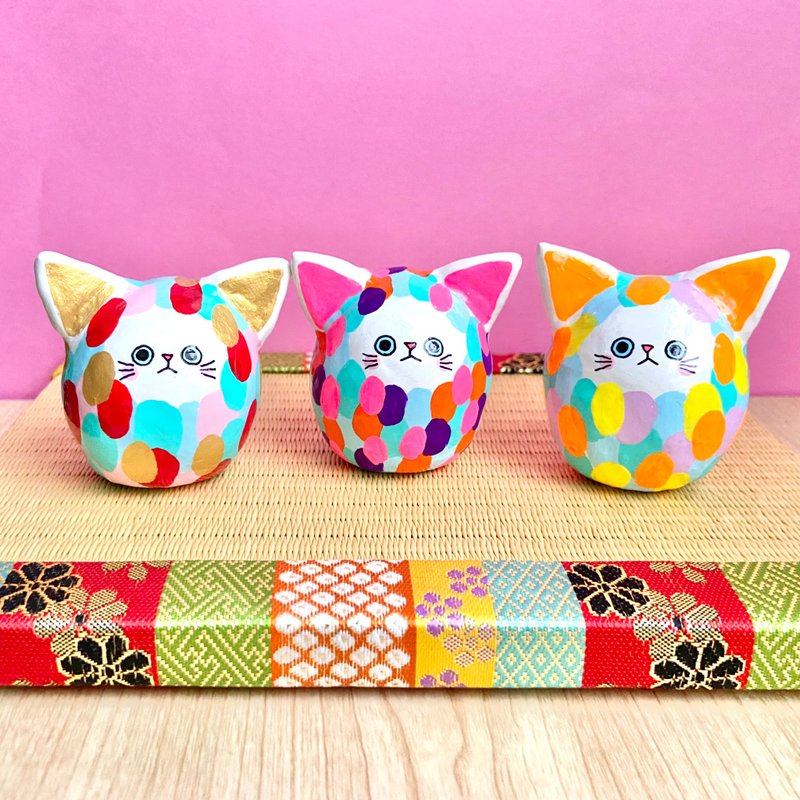 Heart Maneki Neko Cat Center [Large] Pink Dot Art - ของวางตกแต่ง - ดินเหนียว สึชมพู