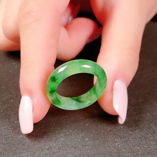 瓔珞珠寶盒 E.L.Jewelry Box 【求‧緣】冰飄綠花翡翠戒指戒圈|國際11.5圍|天然緬甸玉A貨|送禮