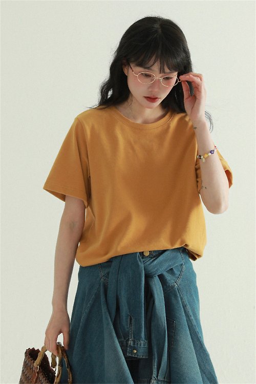 EPICRARE 橙/粉/藍/綠 磨毛短袖彩色系T恤 純棉內搭基礎款上衣 均碼
