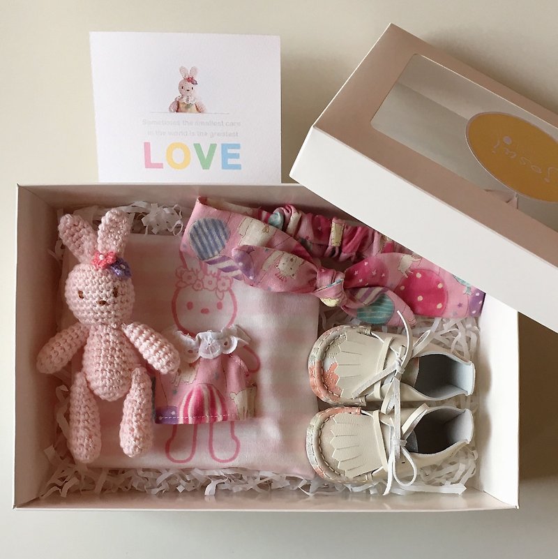 Goody bag/ carry a rabbit jumpsuit and handmade leather baby shoes limited special combination / blessing bag - Baby Gift Sets - Cotton & Hemp Pink