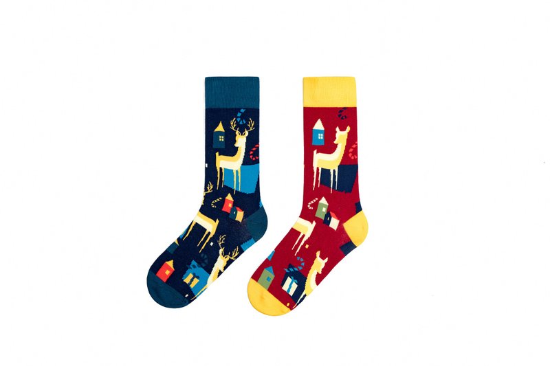 【聖誕禮盒】【女人節限定】聖誕禮物-DashinSocks馴鹿系列情侶款 - 襪子 - 棉．麻 紅色