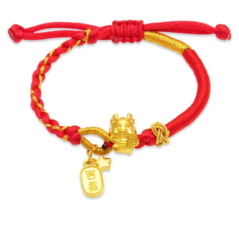 [Children's Painted Gold Ornaments] Dragon Star Gaozhao Children's Red Braided Bracelet Approximately Weighs 0.14 Money (Miyue Gold Ornaments) - ของขวัญวันครบรอบ - ทอง 24 เค สีทอง