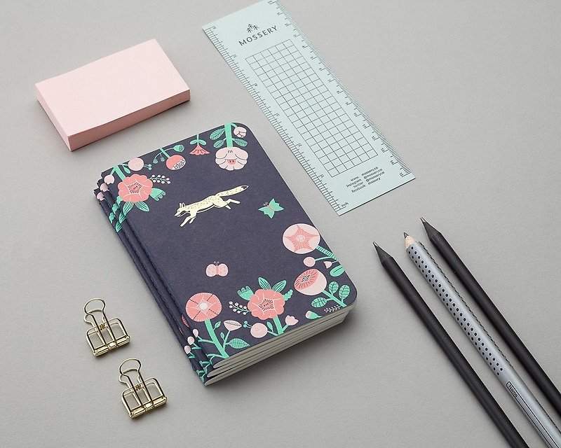Flower and Fox Emblem Pocket Notebook - Notebooks & Journals - Paper 