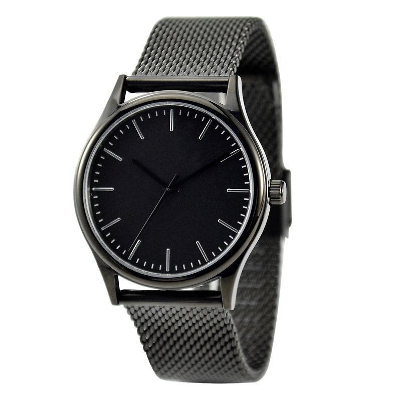 メッシュスチールベルト（黒）を織り込んだシンプルな細いネイル、ニュートラル、世界中に送料無料 - 腕時計 ユニセックス - ステンレススチール ブラック