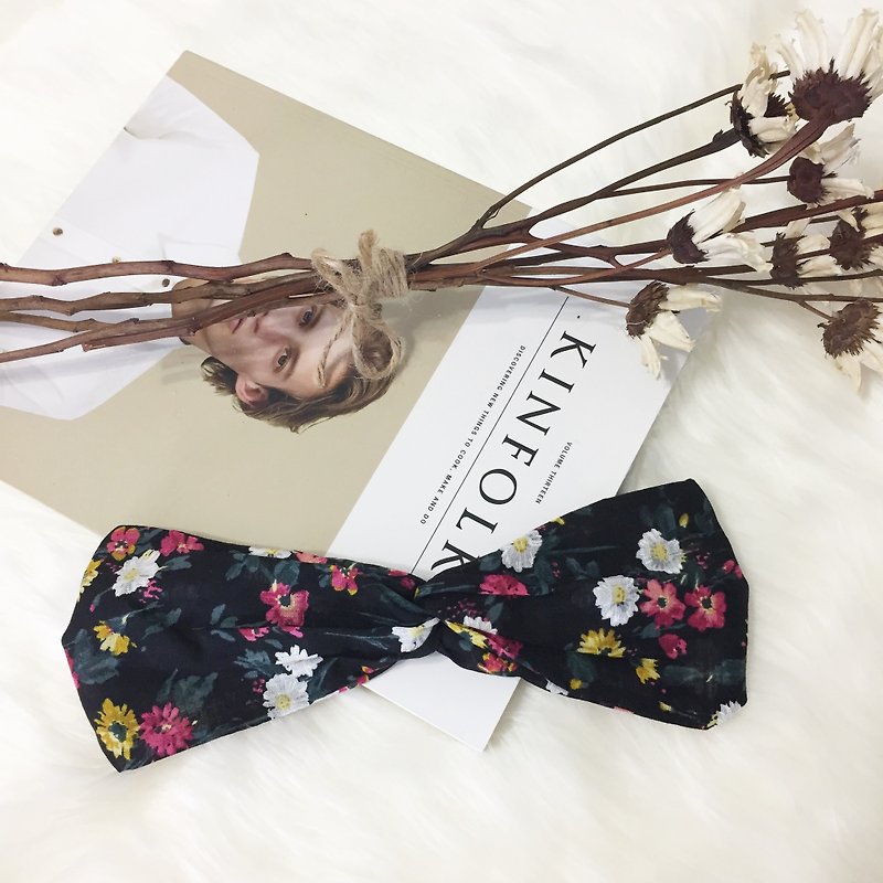 Secret Garden/ Flower Black/ Wide Elastic Handmade Hairband