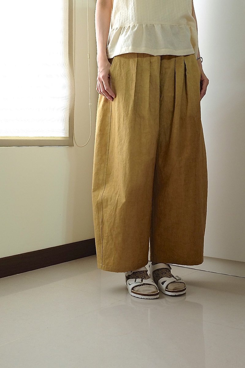Daily hand clothes, mustard yellow, daily small wide pants, cotton - Women's Pants - Cotton & Hemp Yellow