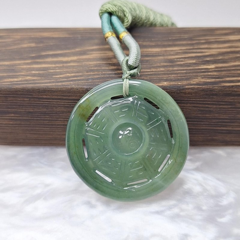 Dangerous material blue water hollow bagua pendant | natural grade A jadeite - สร้อยคอ - หยก 