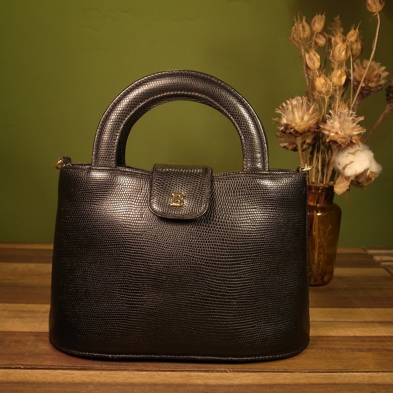 Old bone Bally black portable side back two-use bag VINTAGE - Messenger Bags & Sling Bags - Genuine Leather Black