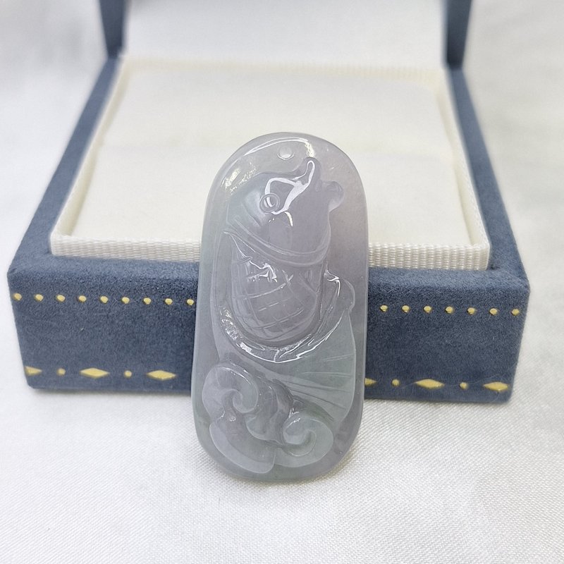 冰潤 濃紫羅蘭 如意有魚 魚吊墜 | 天然緬甸玉A貨翡翠 - 項鍊 - 玉石 