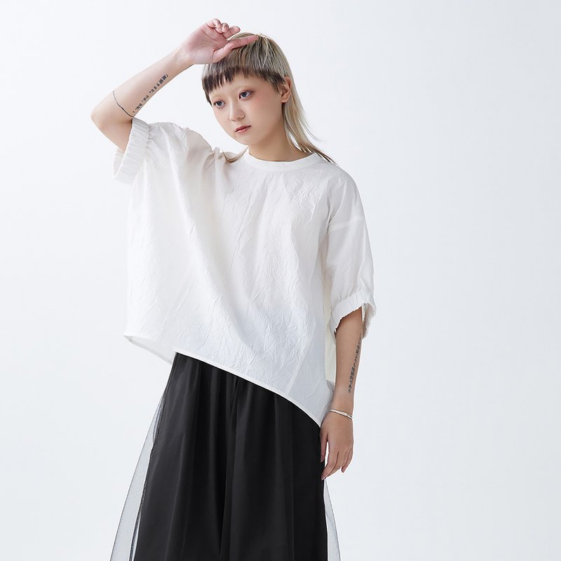 embossed loose top - เสื้อผู้หญิง - ผ้าฝ้าย/ผ้าลินิน ขาว