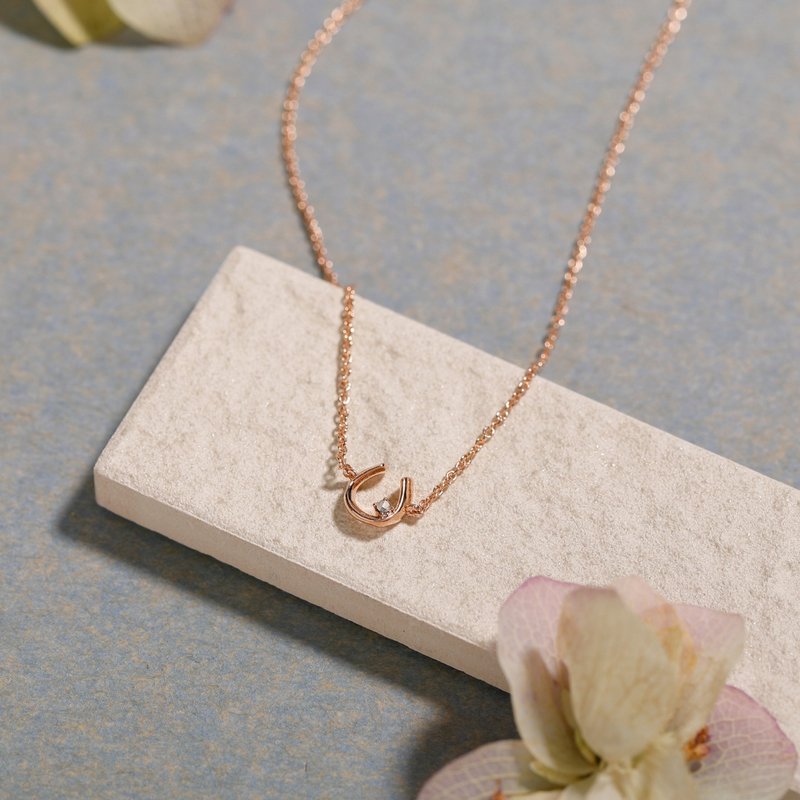 horseshoe&stone bracelet PG ニッケルフリーブレスレット　ラッキーモチーフ 馬蹄のブレスレット　ピンクゴールド - 手鍊/手環 - 其他金屬 粉紅色