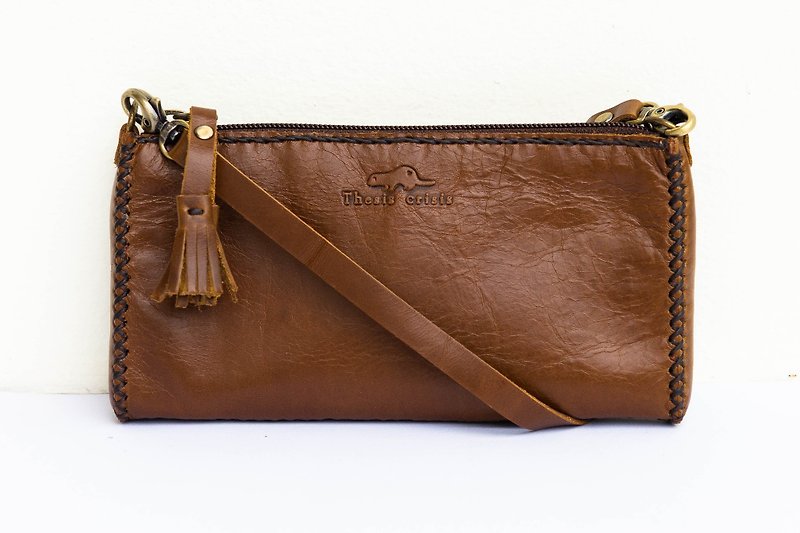'MOBILE MAG' SMALL LEATHER BAG-BROWN - Toiletry Bags & Pouches - Genuine Leather Brown